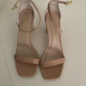 Stuart Weitzman Nudistcurve 75 Block Heel Sandal (Women) 9M, ADOBE